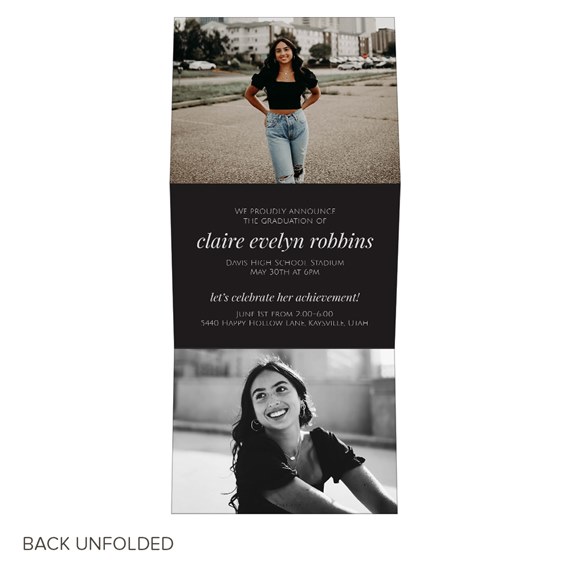 graduation announcement with photo placeholder and event details