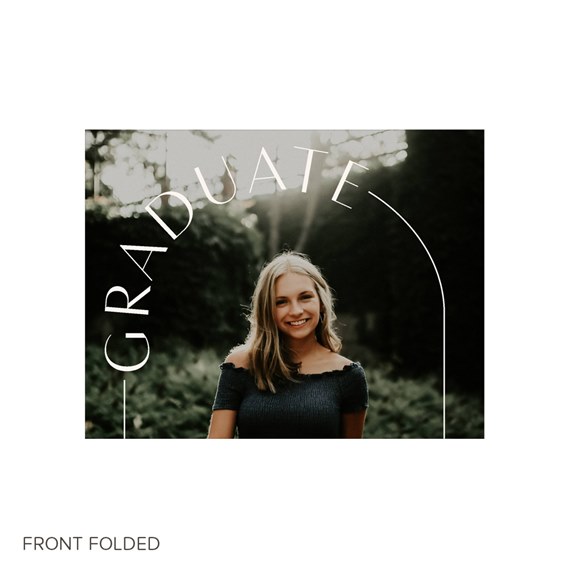 photo placeholder with arched text 'GRADUATE'
