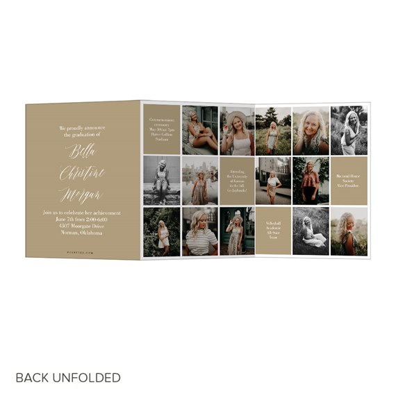 graduation invitation with photo placeholders, beige background
