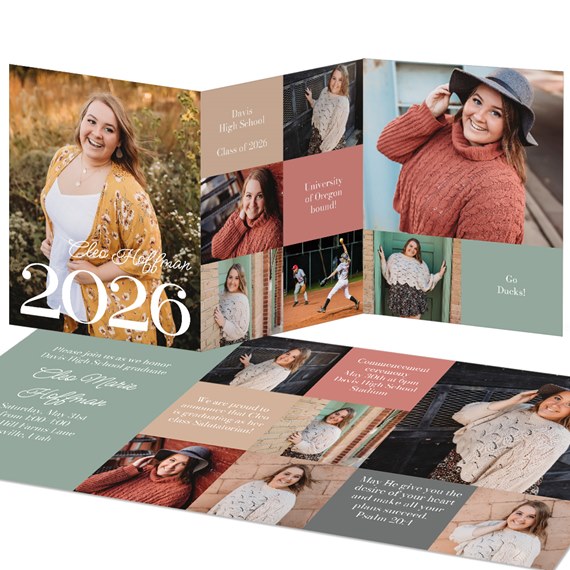 graduation announcement with photo placeholders and colorful text areas