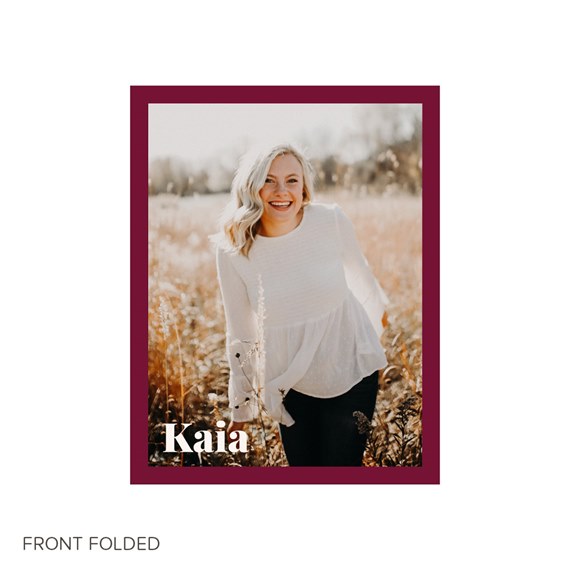 photo placeholder with deep burgundy border and customizable text area
