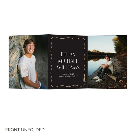 graduation invitation with photo placeholders and gold accents