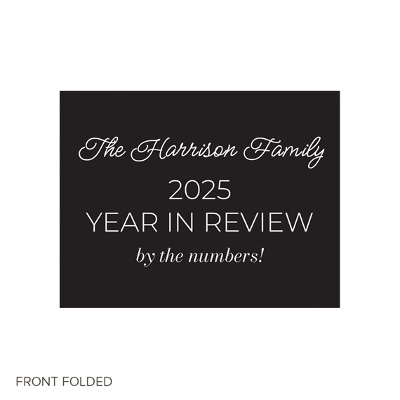 black card with white text for year in review