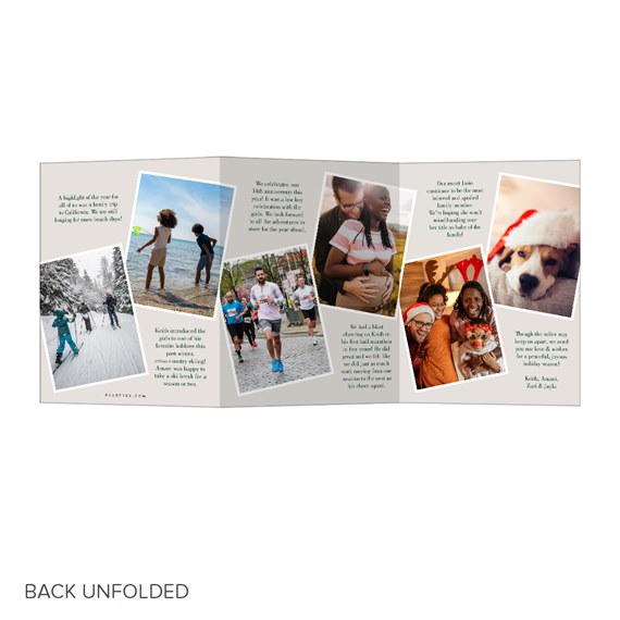 tri-fold card with photo placeholders and decorative text