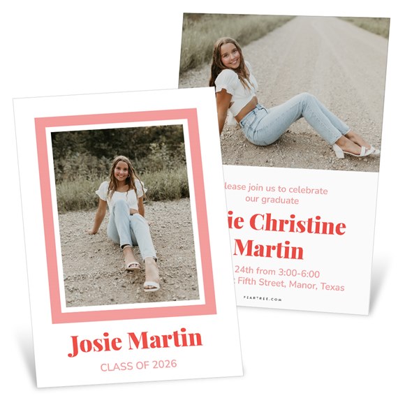 graduation invitations with photo area and pink border