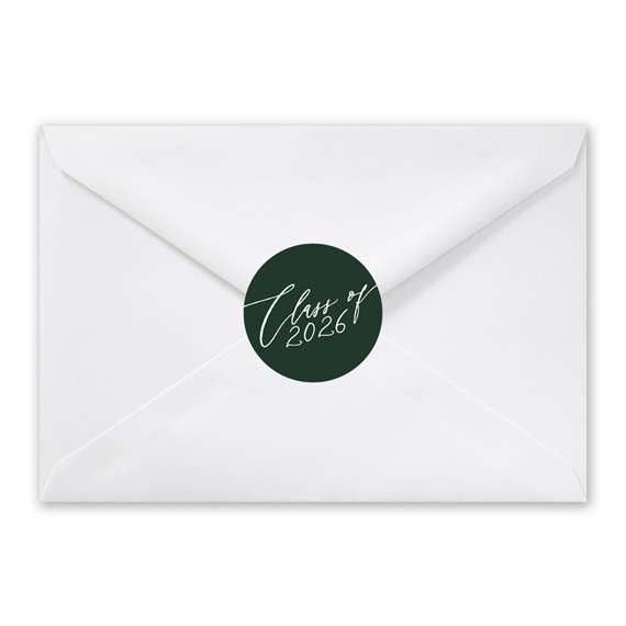 white envelope with dark green seal and calligraphy text