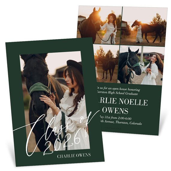 graduation party invitations with photo placeholders and calligraphy