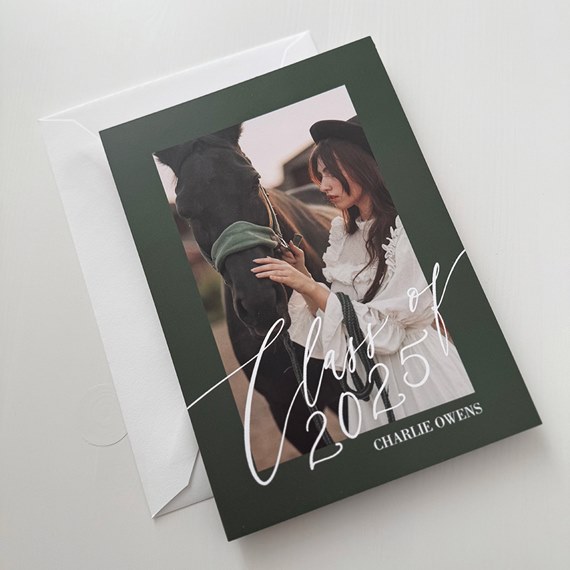 graduation invitation with photo area and calligraphy text