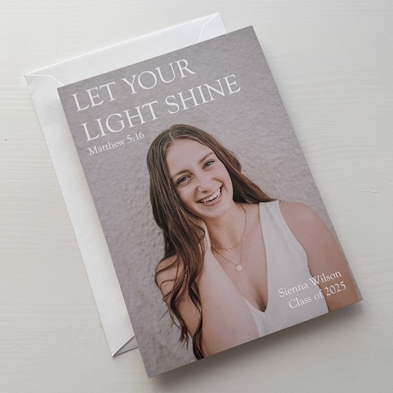 graduation announcement with photo placeholder, light gray background