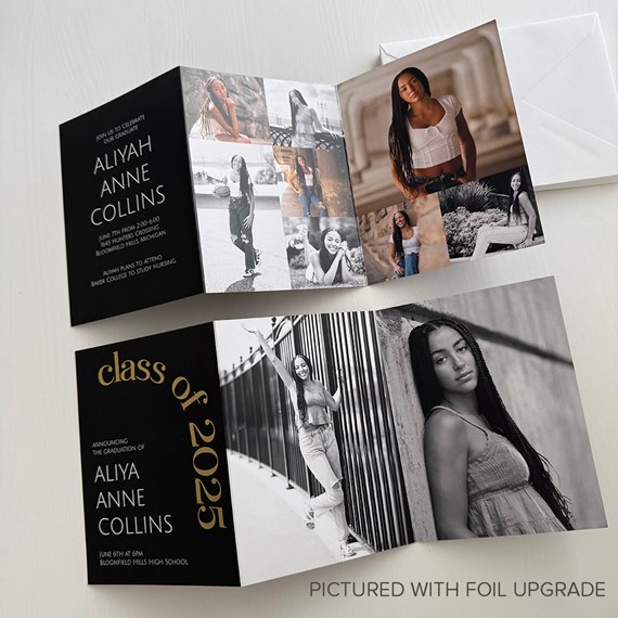 graduation invitation with photo area and foil text