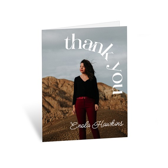 thank you card with arched text and photo area