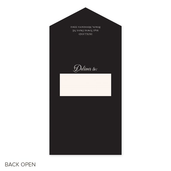 black graduation announcement card with photo placeholder and elegant script