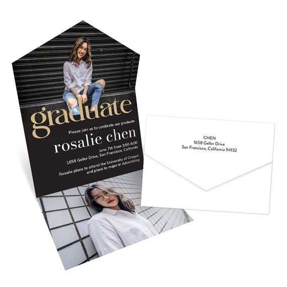 graduation announcement card with photo area and envelope