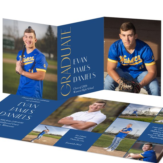 graduation announcement card with photo areas and text