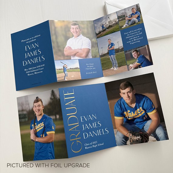 graduation announcement card with photo placeholders and text