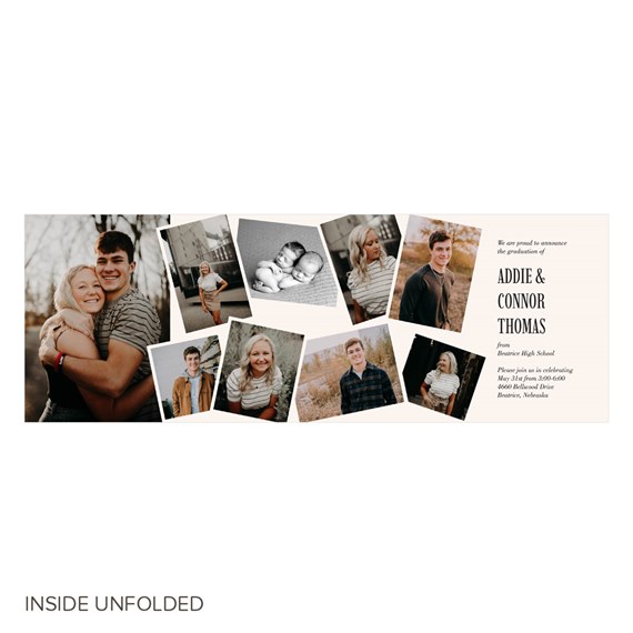 graduation announcement with photo placeholders and printed text