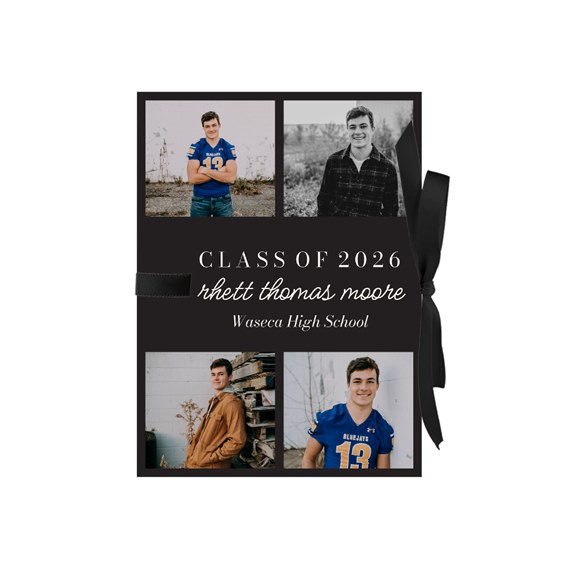 graduation invitation with photo placeholders and ribbon