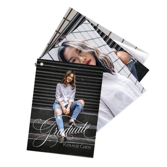 graduation invitation with photo placeholders and cursive text