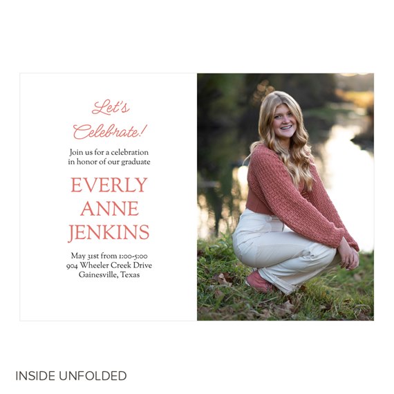 invitation with photo placeholder and coral text