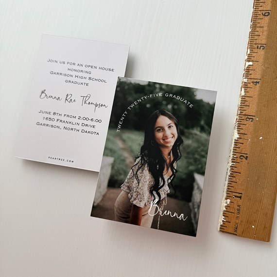 two mini graduation invitations with photo area
