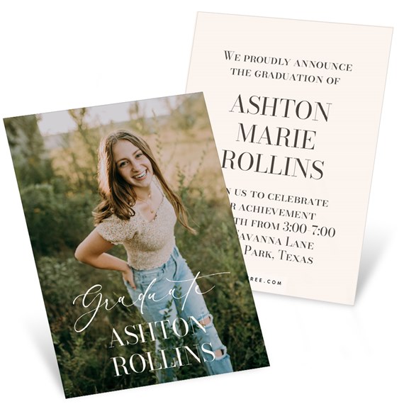 photo placeholder on left, graduation announcement on right