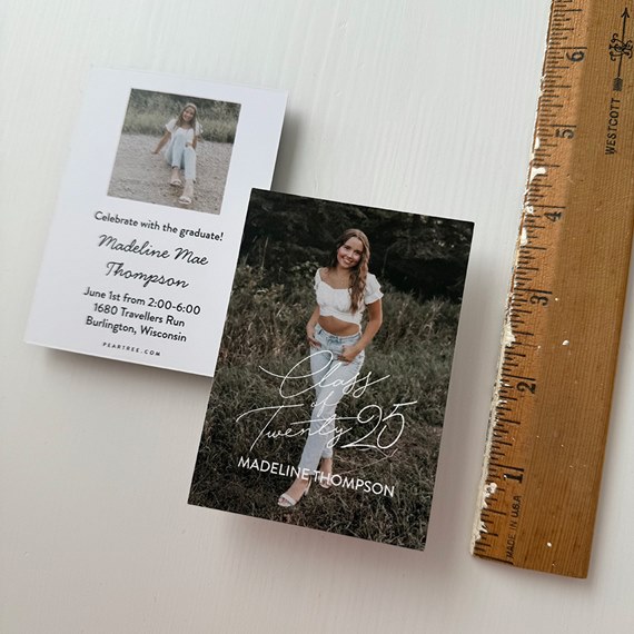 two graduation invitations with photo placeholders