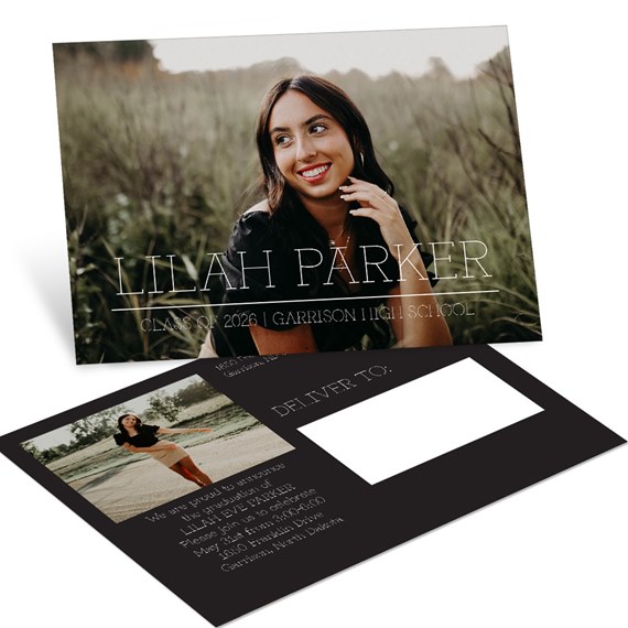 graduation announcement postcard with photo area and text