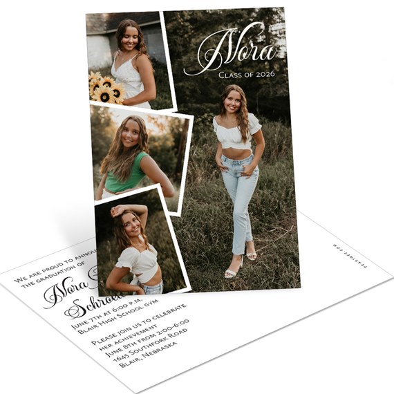 graduation announcement postcard with photo placeholders