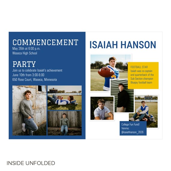 graduation invitation with photo placeholders and event details