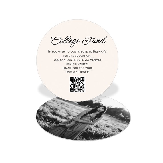 round graduation insert card with photo area and text