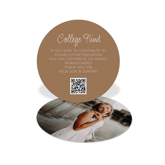 circular card with photo placeholder and QR code