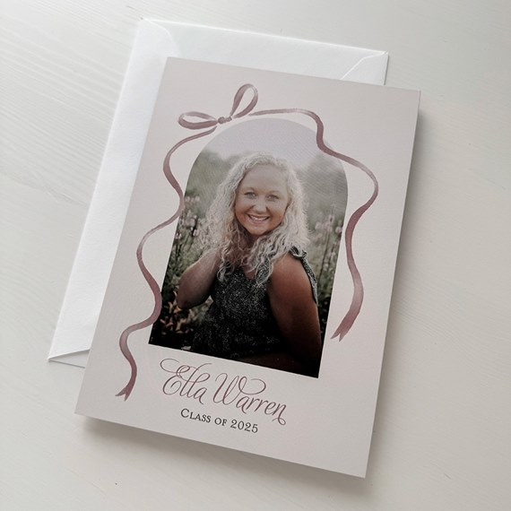 graduation party invitation with photo placeholder and ribbon design