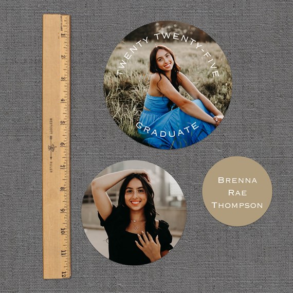 two round photo placeholders with text