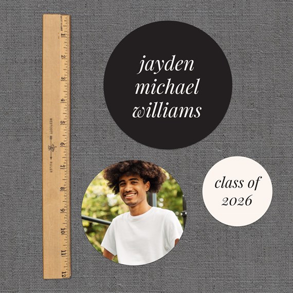 photo placeholder, text areas, ruler