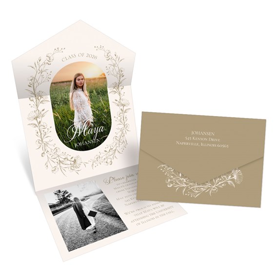 graduation invitation with floral design and photo area