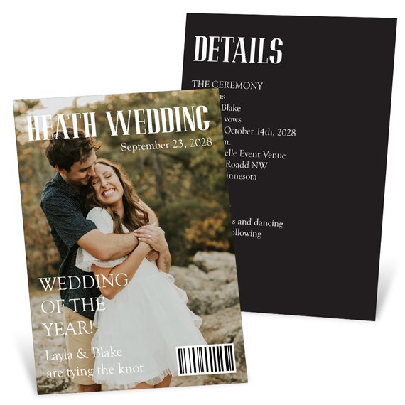 wedding invitation with photo placeholder and ceremony details