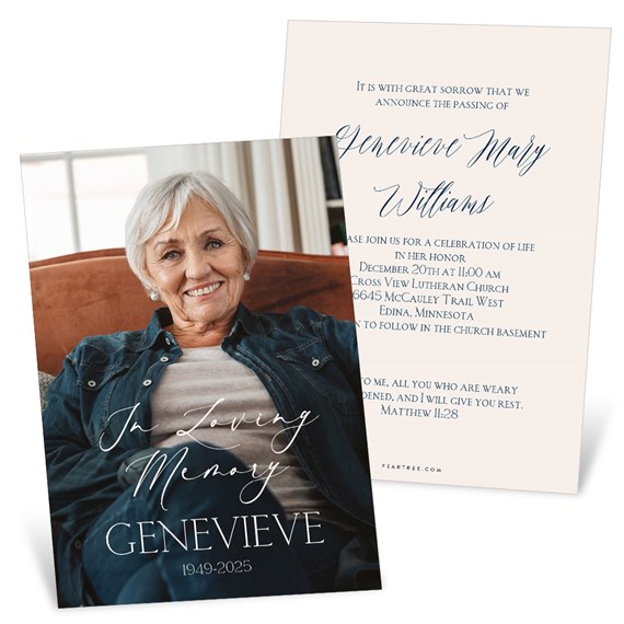 memorial card with photo placeholder and text area