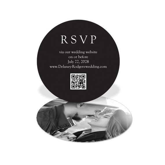circular RSVP card with photo area
