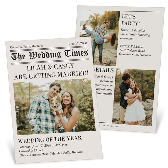 wedding invitation with photo placeholders and text details