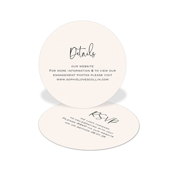 two round wedding insert cards with details and RSVP text