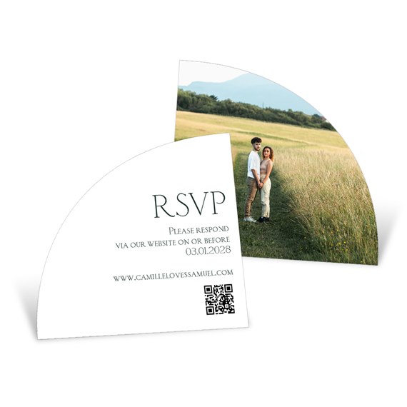RSVP insert card with photo area and green text