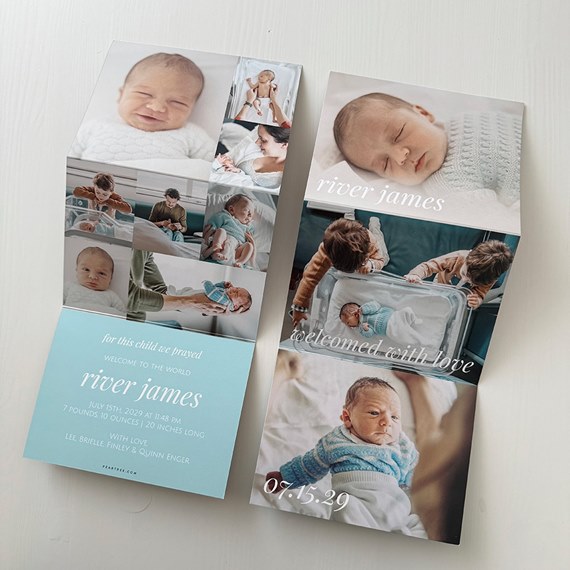 birth announcement with photo placeholders and customizable text area