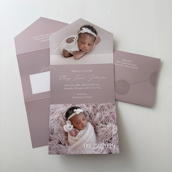 birth announcement with photo placeholders and printed text