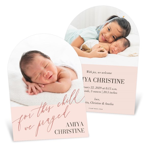 rounded birth announcement card with photo placeholder