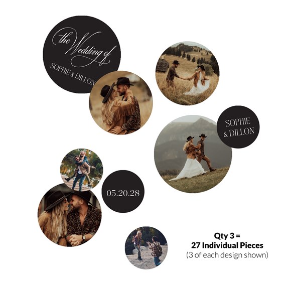 wedding confetti with photo areas and text