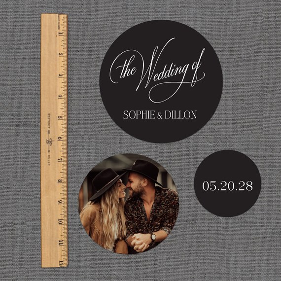 circular design with wedding text and photo area