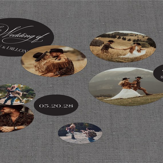 circular photo placeholders, customizable text area