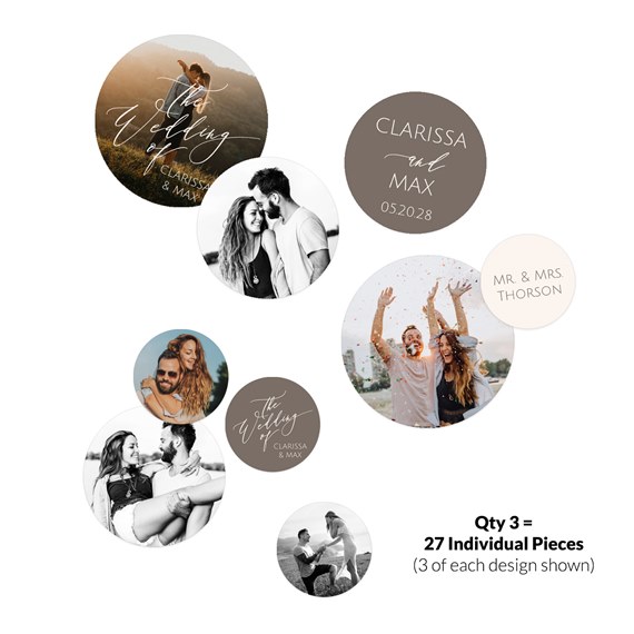 circular wedding confetti designs with images and text