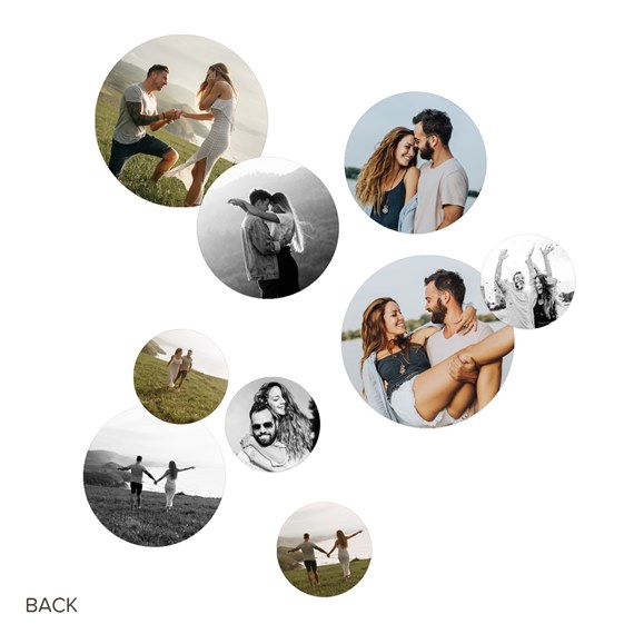 multiple circular photo placeholders on a white background