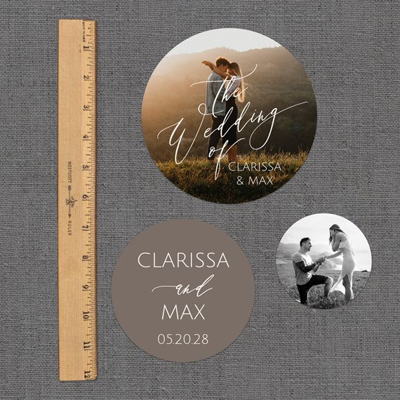 two circular photo placeholders with wedding text